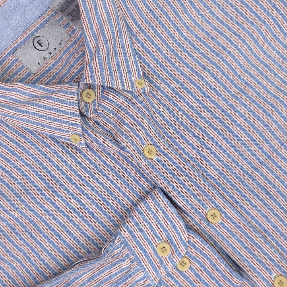Farah Shirt Men XL Blue Red Stripe Long Sleeve Cotton Button Down Oxford Casual